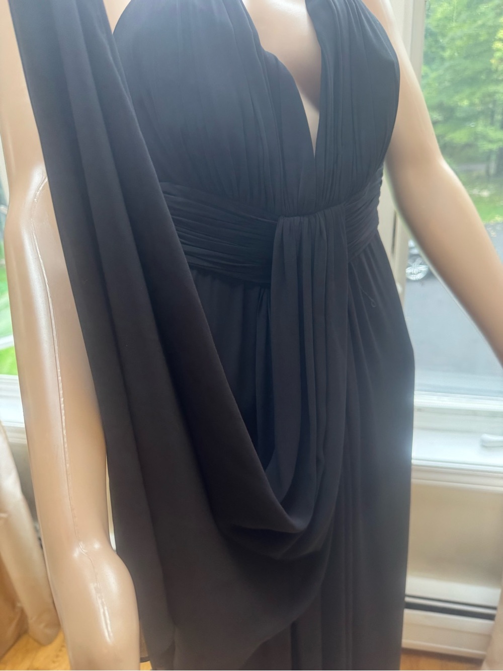 Black Chiffon Halter Evening Gown with Crystal Cross-Strap - Picture 6 of 14